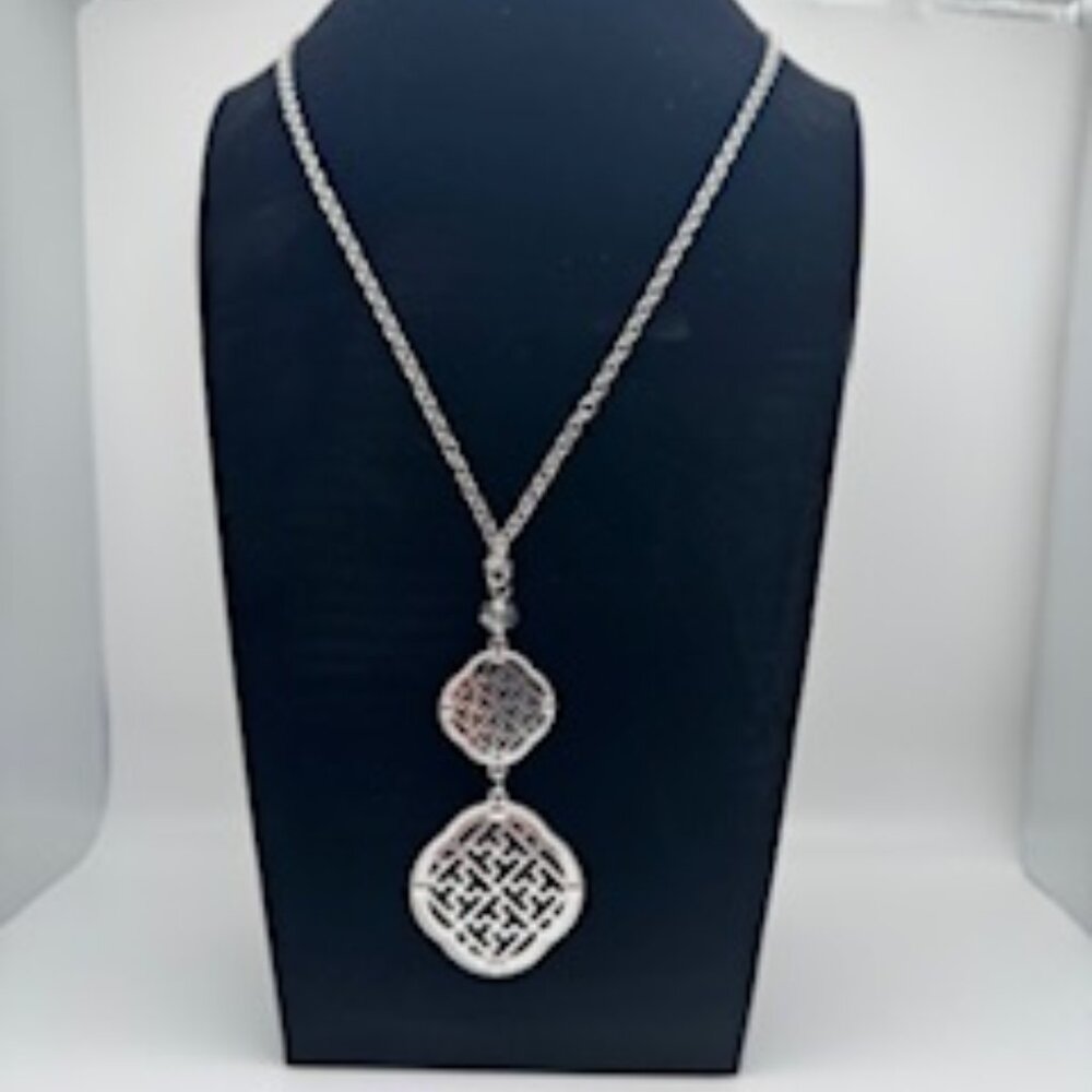Bold Polished Silver Double Pendant Necklace – NWT - Picture 2 of 5
